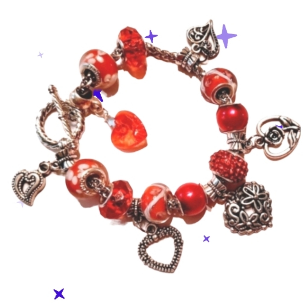 Red heart love charms handmade new